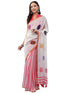 Vasthrlay White Women'S Blue And White Chevron Printed Linen Saree