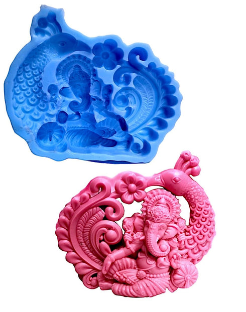 Craftial Curve Ganesha Seated on Peacock Silicone Mould