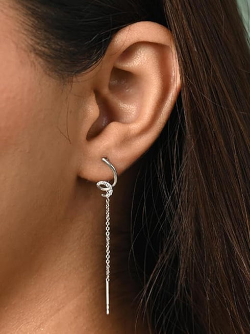 CLARA 925 Sterling Silver Sui Dhaga Threader Earrings Curly
