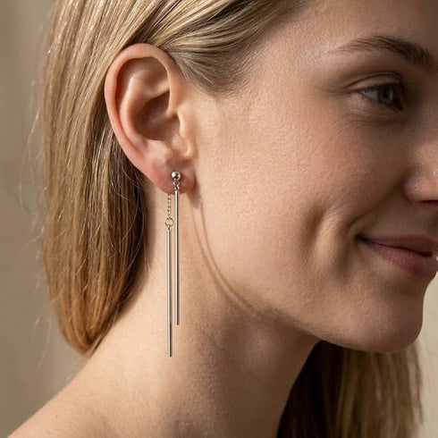 Via Mazzini No-Tarnish No-Rusting Bar Front Back Chain Earrings