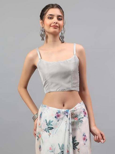 Vasthrlay White Sheer Spring Floral Printed Art Chiffon Saree With Unstitched Blouse