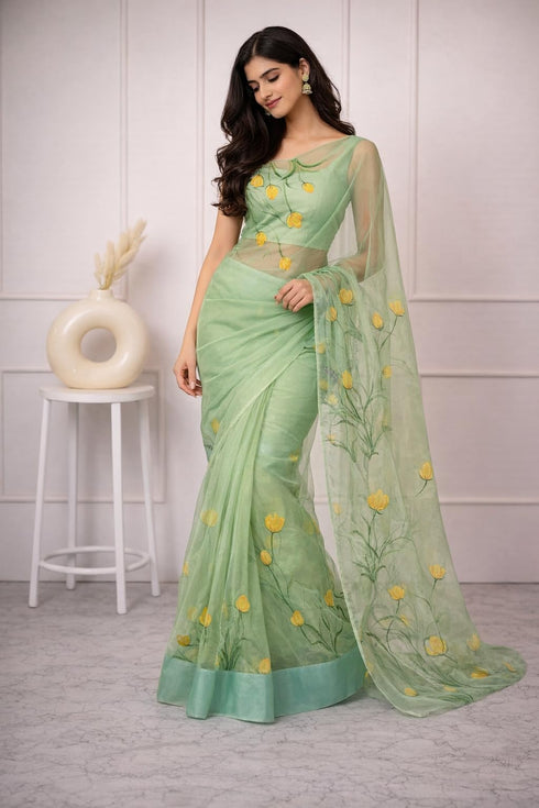 Vasthrlay Organza Painted Saree