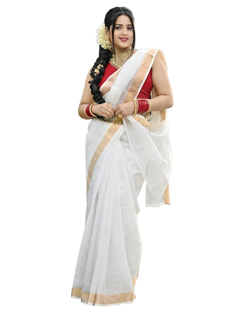 Vasthrlay Womens Unstitched Blouse White Saree