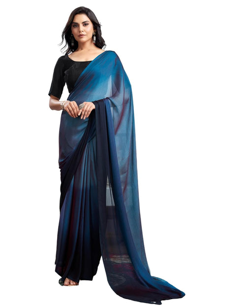 Vasthrlay Womens Chiffon Unstitched Blue Saree