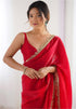 Vasthrlay Red Sequins Unstitched Saree