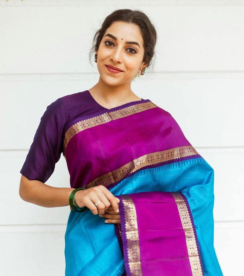 Vasthrlay Blue Banarasi Saree