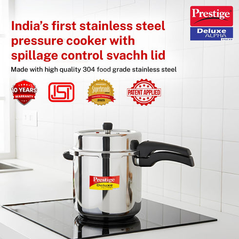 Prestige 3 Litre Stainless Steel Deluxe Alpha Svachh Outer Lid Pressure Cooker