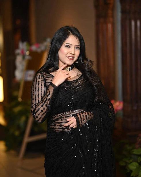 Vasthrlay Embroidered Sequence Unstitched Black Free Ethnic Wear