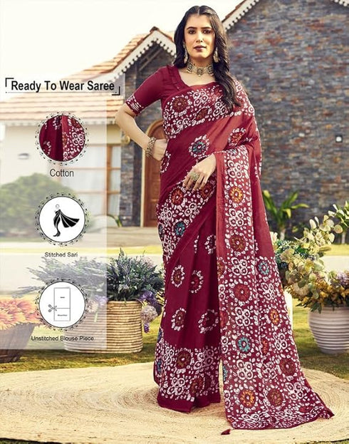 Vasthrlay Womens Printed Unstitched Beige Saree