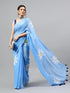 Vasthrlay Blue Womens Ready To Wear One Minute Linen Fabric Saree