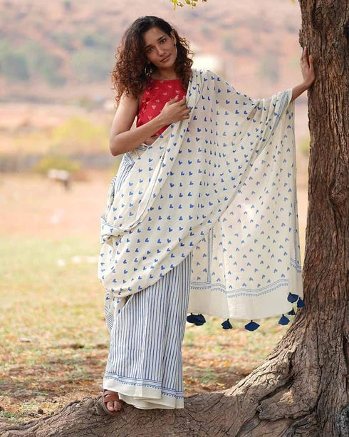 Vasthrlay Handblock Tassel Lightweight Cotton