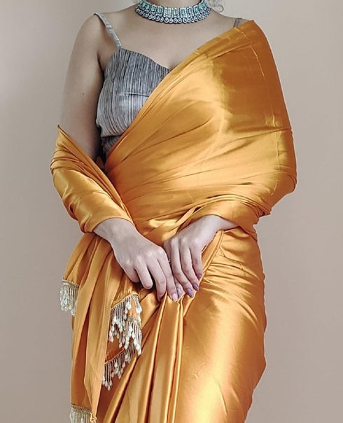 Vasthrlay Minute Pleated Yellow Ethnic Wear