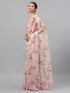 Vasthrlay Peach Pink Floral Printed Organza Saree With Unstitched Blouse