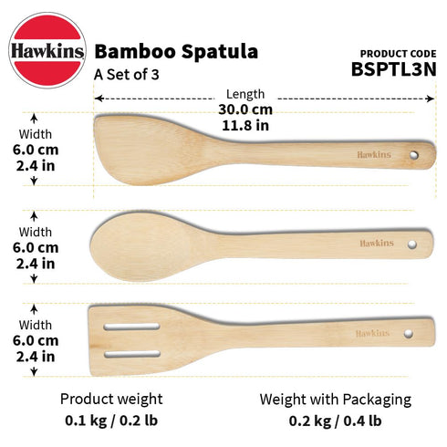 Hawkins Bamboo Spatula Set of 3 | Natural Handmade Bamboo Kitchen Tools (BSPTL3)