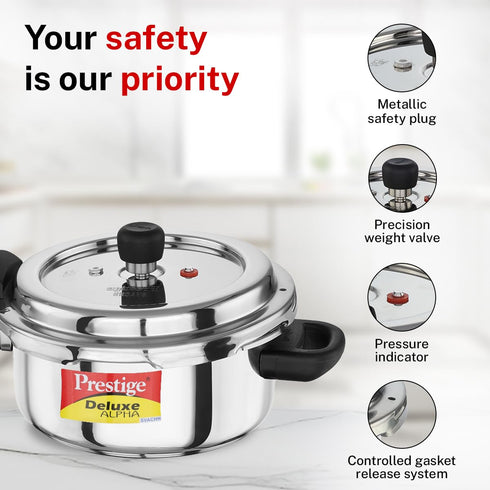 Prestige Stainless Steel Deluxe Alpha Svachh Outer Lid Pressure Cooker