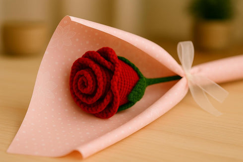 Clapjoy Handmade Crochet Rose Flower – Wool Artificial Flower Gift