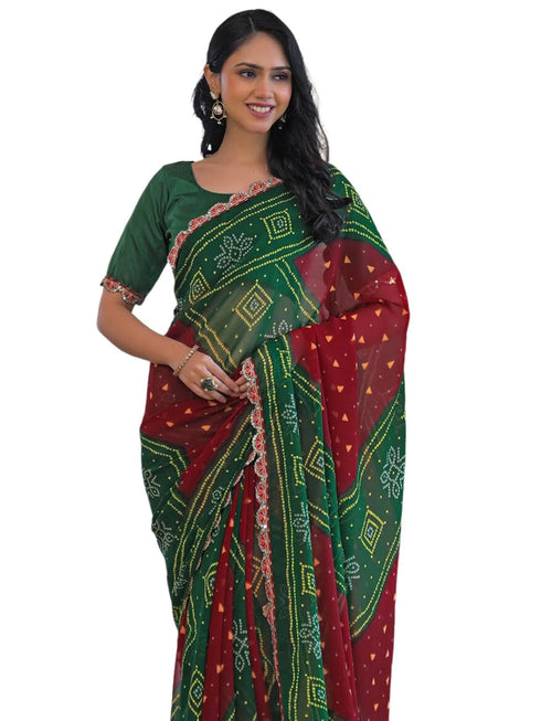 Vasthrlay Georgette Embroidery Unstitched Teal Saree