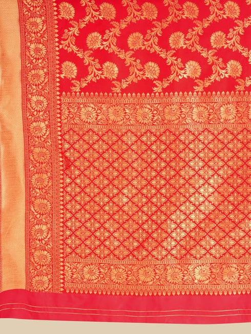 Vasthrlay Red Banarasi Traditional Unstitched Saree