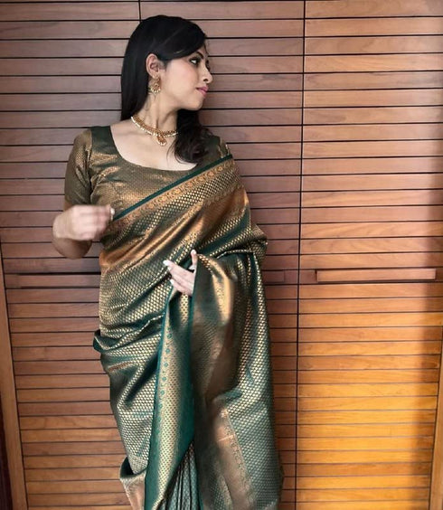 Vasthrlay Green Banarasi Saree