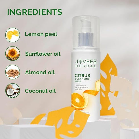 Jovees Herbal Citrus Cleansing Milk with Lemon Peel Extract Almond Coconut Oil