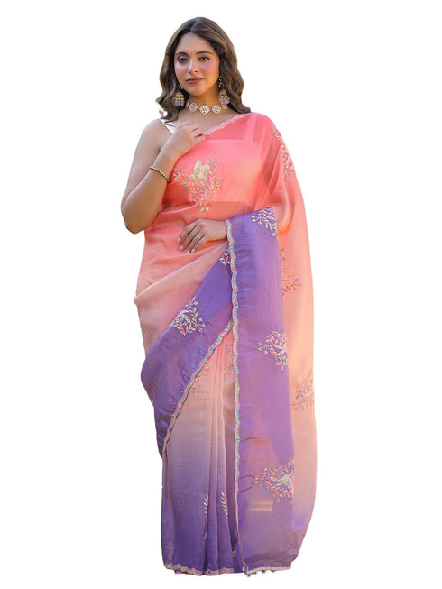 Vasthrlay Sequins Embroidery Orange Saree