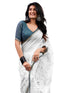 Vasthrlay Chanderi Printed Unstitched Off White Saree