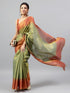 Vasthrlay Green Heavy Zari Woven Silk Ethnic Saree With Red Blouse
