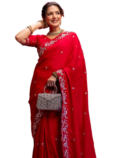 Vasthrlay Sequins Embroidery Turmeric Saree