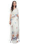 Vasthrlay Floral Off White Print Chanderi Silk Blend Saree With Unstitched Blouse Piece