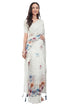 Vasthrlay Floral Off White Print Chanderi Silk Blend Saree With Unstitched Blouse Piece
