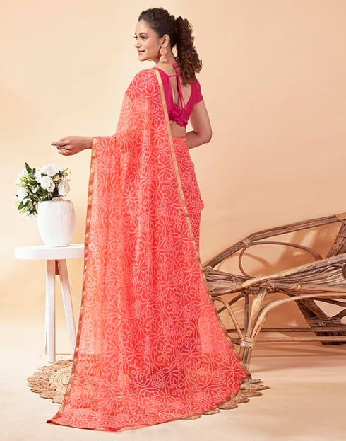 Vasthrlay Chiffon Bandhani Unstitched Peach Saree