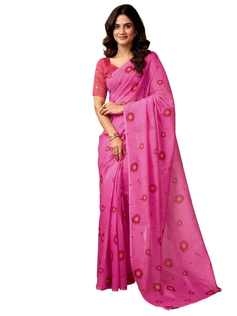 Vasthrlay Chanderi Printed Unstitched Sky Blue Saree