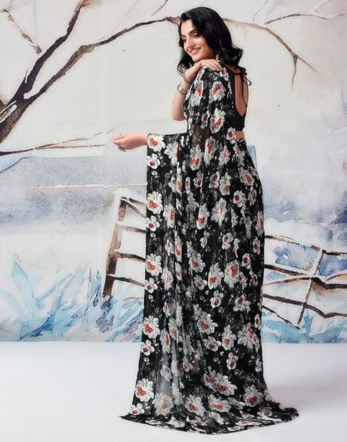 Vasthrlay Georgette Sequence Unstitched Black Saree