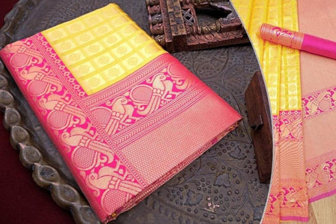 Vasthrlay Yellow Kanjivaram Saree