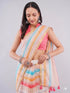 Vasthrlay Multicolour Women'S Blue And White Chevron Printed Linen Saree