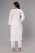 Vasthrlay Women's Chikan Computer Embroidery White Pure Cotton Straight Kurta