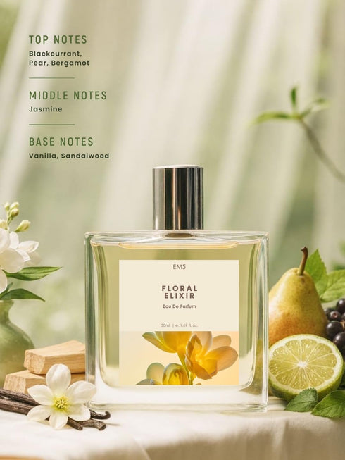 Em5 Floral Elixir Perfume White Floral Powdery Fragrance Long Lasting Scent Premium Gift for