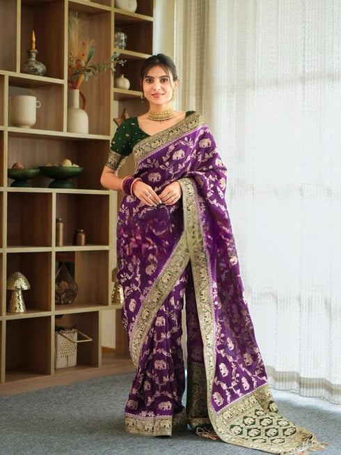 Vasthrlay Purple Kanjivaram Wedding Saree