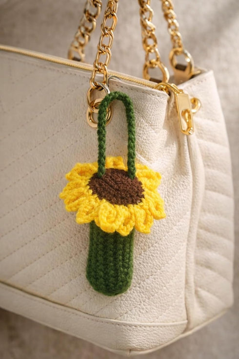 Handmade Crochet Sunflower Lipstick Holder for Purse