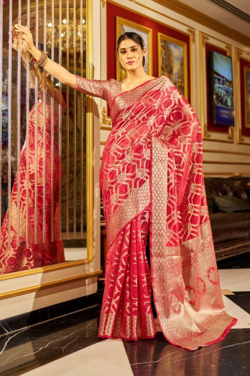 Vasthrlay Women's Organza Designer Unstitched Saree