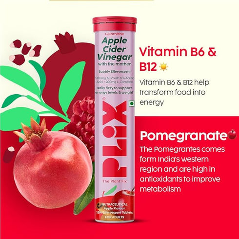 Plix LCarnitine Apple Cider Vinegar With The MotherApple & Cinnamon 15 Effervescent Tablet Each