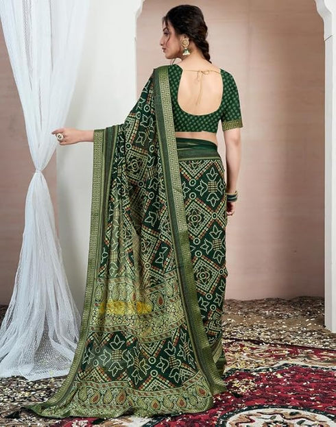 Vasthrlay Chiffon Bandhani Unstitched Yellow Saree