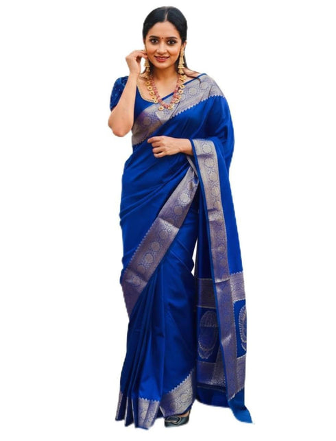 Vasthrlay Blue Banarasi Traditional Unstitched Saree