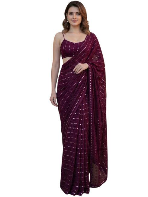 Vasthrlay Yellow Georgette Unstitched Saree