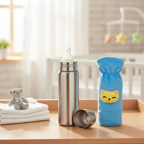 Stainless Steel Bottle With Soft Cozy Velvet Cover And Nipple