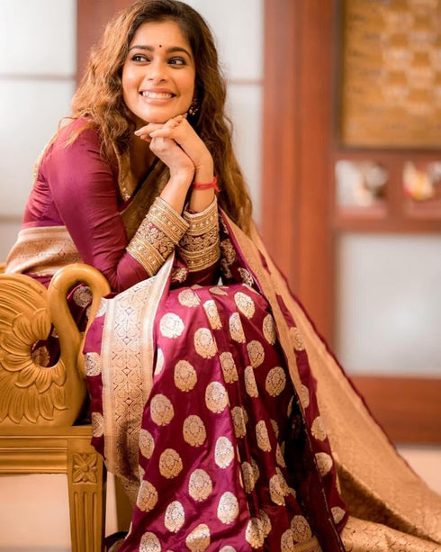 Vasthrlay Maroon Banarasi Saree