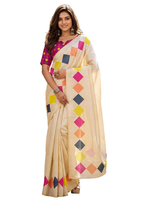 Vasthrlay Chanderi Printed Beige Saree
