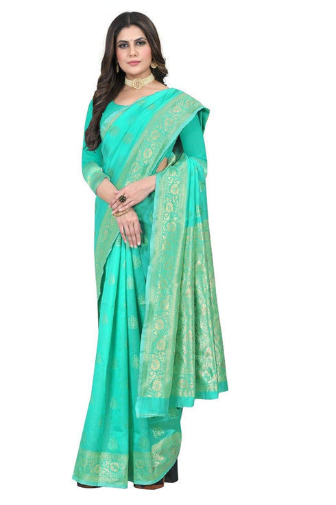 VasthrlayWomen's Firozi Kanchipuram Saree