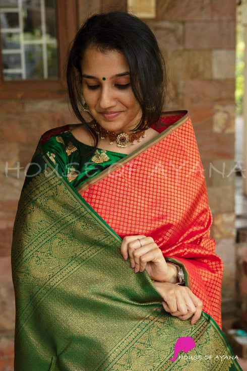 Vasthrlay Orange Kanjivaram Saree