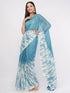 Vasthrlay Sky Blue Linen Floral | Striped | Check Design Printed Saree With Solid Unstitched Linen Blouse Piece